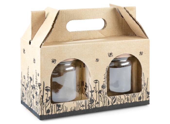Présentoir en carton pour 2 pots de miel de 500g TO82