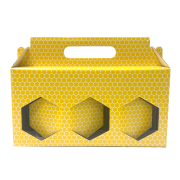 Présentoir en carton jaune pour 3 pots de 385ml TO63