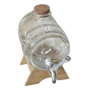 Tonnelet en verre 1,5L avec robinet, sur support bois