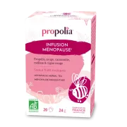 Infusion Ménopause BIO Propolis, Sauge, camomille, aubépine, mélisse, vigne rouge, Propolia, la boite de 20 sachets