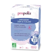 Infusion Zen &Calme BIO Propolis, verveine, mélisse, camomille lavande, houblon, Propolia, la boite de 20 sachets