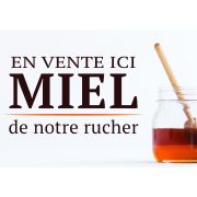 Panneau PVC "miel en vente ici" décor fond blanc pot miel et cuillère 42*29.5cm