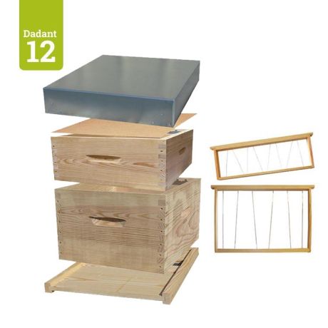 Ruche Dadant 12 NATURAPI en pin maritime avec hausse et cadres filés