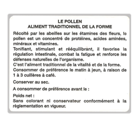 Etiquette info " le pollen ..." le rouleau de 100