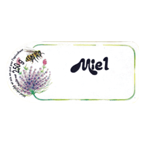 Étiquette fleur et abeille "MIEL 250g", LE ROULEAU DE 100