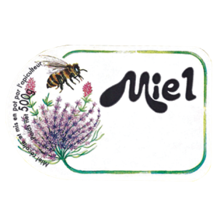 Étiquette fleur et abeille "MIEL 500g", LE ROULEAU DE 100