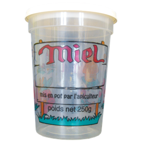 Pot plastique avec épaulement Nicot "4 couleurs" 190 ml (250 g miel), LE SACHET DE 25