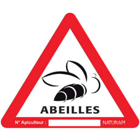 Panneau triangulaire en aquilux "Attention Abeilles" 28cm