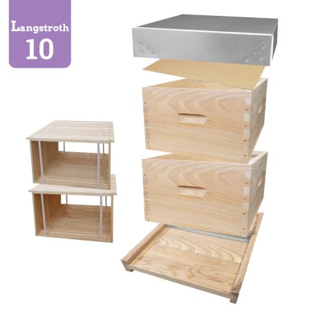 Ruche Langstroth 10 NATURAPI en pin maritime avec 2 corps et cadres filés