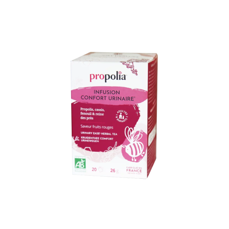 Infusion BIO à la Propolis, au cassis, fenouil & reine des prés, Propolia, la boite de 20 sachets