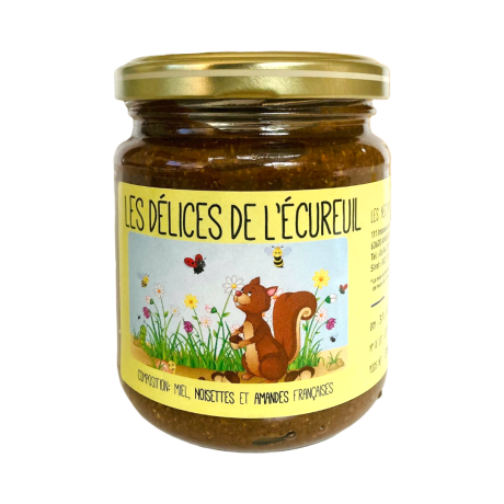 Délice de l’écureuil (pâte à tartiner amande noisette miel), le pot de 230 g