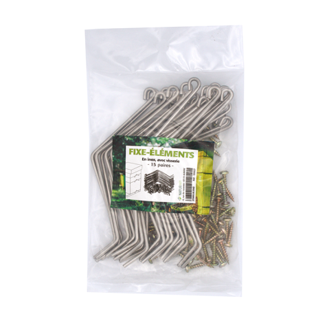 Fixe-éléments inox avec visserie, LE SACHET DE 15 PAIRES