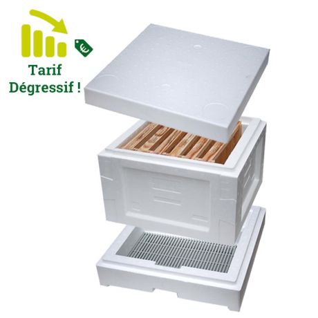 Nuclei Miniplus en polystyrène avec plancher-nourrisseur, corps, toit et cadrons