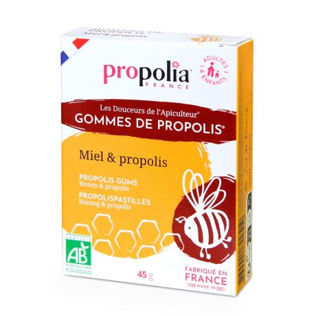 Gommes de propolis BIO miel et propolis, la boite de 45g