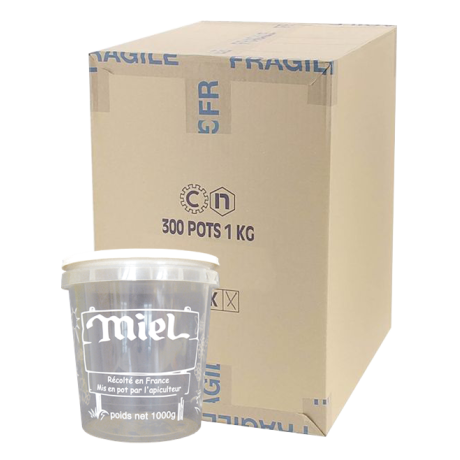 Pot plastique à languette inviolable Nicot "miel"750 ml (1 kg miel), LE CARTON DE 300