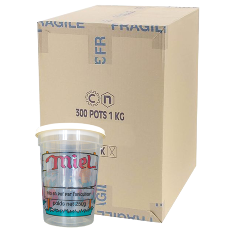 Pot plastique avec épaulement Nicot "4 couleurs", 190 ml (250 g miel), LE CARTON DE 300