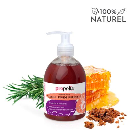 Savon liquide purifiant, propolis romarin, Propolia, le flacon-pompe de 300ml