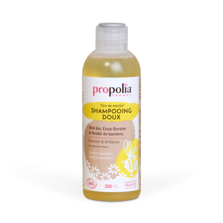 Shampoing DOUX BIO miel,moelle de bambou, Propolia, le flacon de 200mL 