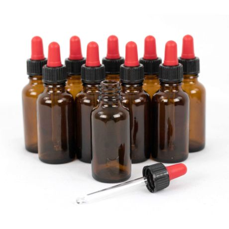 PACK de 10 Flacons verre ambré 30ml TO18 avec pipettes compte-goutte