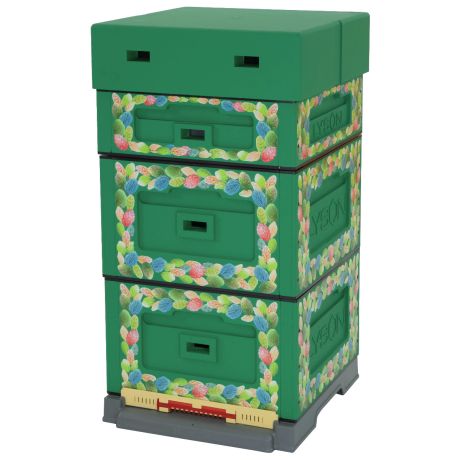  Ruche Dadant 10 en polystyrène Lyson, Verte à décor de feuillage