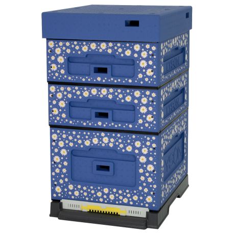 Ruche Dadant 10 en polystyrène Lyson, Bleue à décor floral 