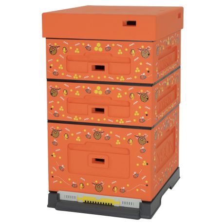 Ruche Dadant 10 en polystyrène Lyson, Orange à décor d'abeilles