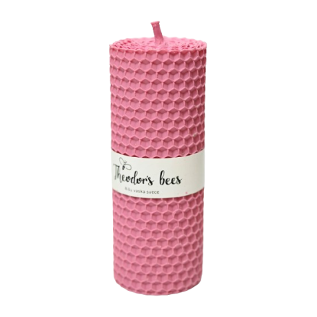 Bougie cylindrique en cire d'abeille Rose, Taille M 