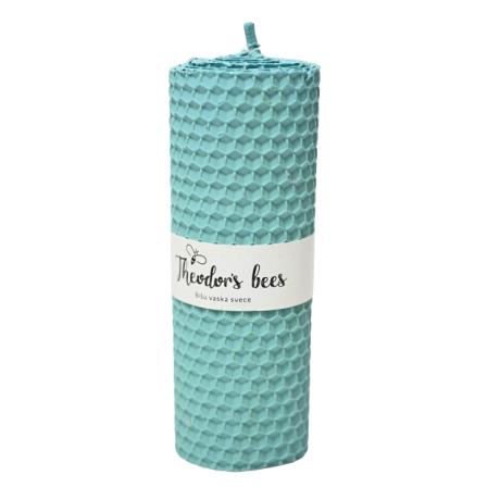 Bougie en cire d'abeille bleue Azur cylindrique - Taille M 