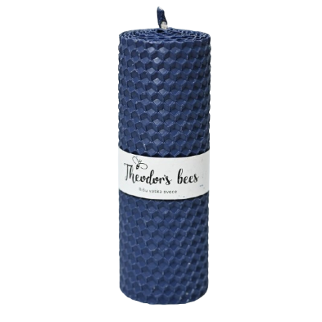 Bougie en cire d'abeille bleue foncée cylindrique - Taille M 