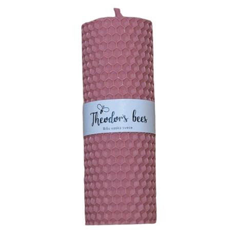 Bougie en cire d'abeille rose pâle cylindrique - Taille M 