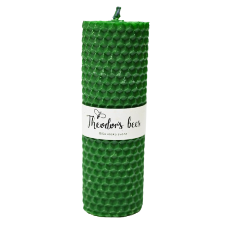 Bougie en cire d'abeille vert forêt cylindrique - Taille M