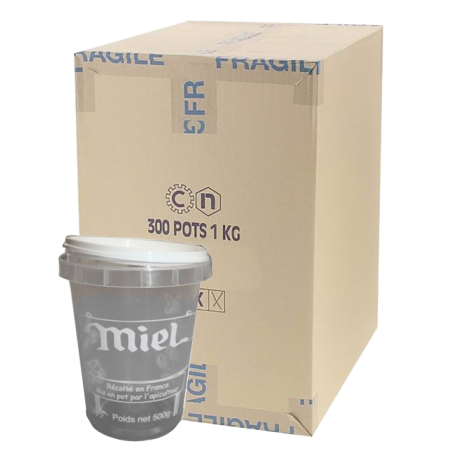 Pot plastique à languette inviolable Nicot "miel", 370 ml (500 g miel), LE CARTON DE 300