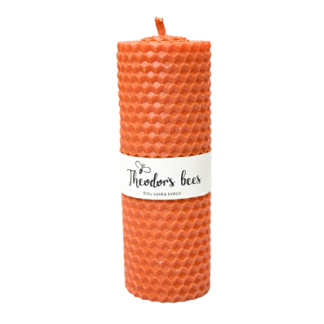 Bougie en cire d'abeille orange cylindrique - Taille M 
