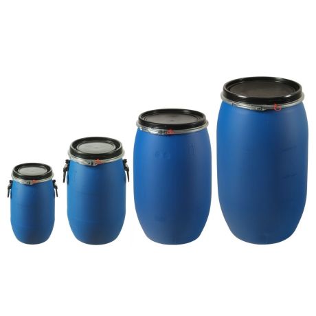 Fût en plastique alimentaire bleu, Ouverture totale Fût en plastique alimentaire bleu, Ouverture totale