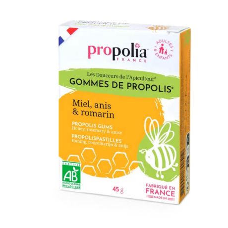 Gommes propolis, miel, romarin, anis, la boite de 45g