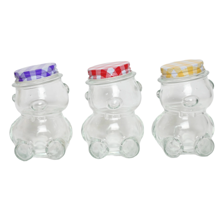 Pot verre 150ml Ourson avec capsule "vichy" couleur, le lot de 8 assortis