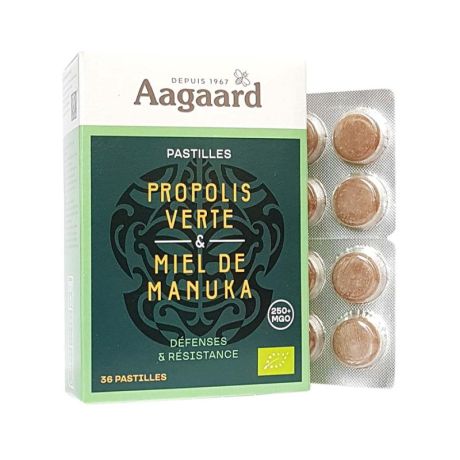 Pastilles Propolis verte et miel de manuka AAGAARD, la boite de 36 pastilles