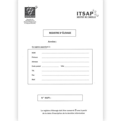 Carnet d'élevage, registre (éditions ITSAP)