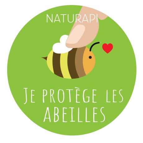Sticker rond "je protège les abeilles" coeur 100mm