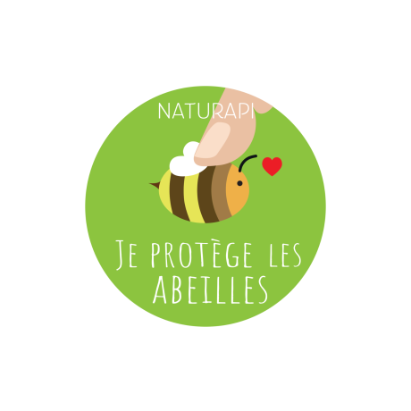 Sticker rond "je protège les abeilles" coeur 50mm