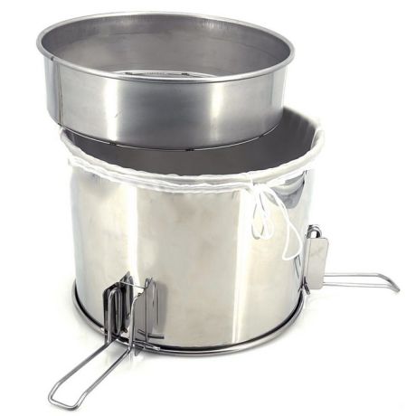 Tamis inox avec toile filtrante, support inox à crochets, diamètres de 350 à 500mm