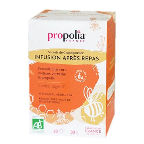 Infusion Après-repas, propolis et plantes, la boite de 20 sachets