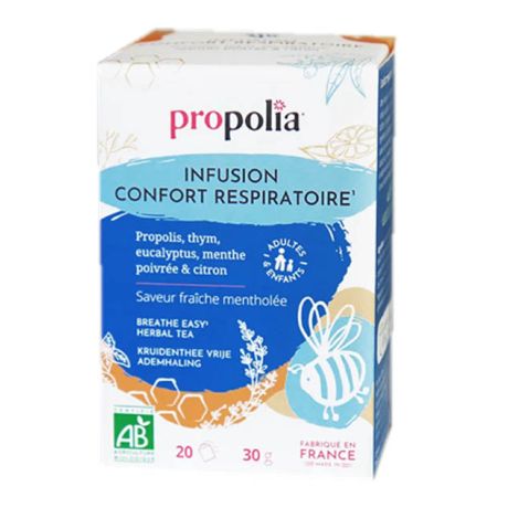 Infusion BIO Confort respiratoire Propolia, la boite de 20 sachets