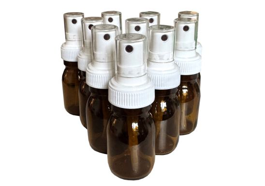 Lot de 10 flacons ambrés 30ml avec bouchon spray