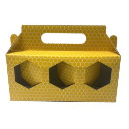 Présentoir en carton jaune pour 3 pots de 228ml TO63