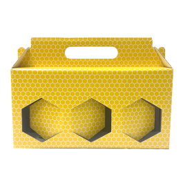Présentoir en carton jaune pour 3 pots de 385ml TO63