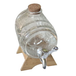 Tonnelet en verre 1,5L avec robinet, sur support bois
