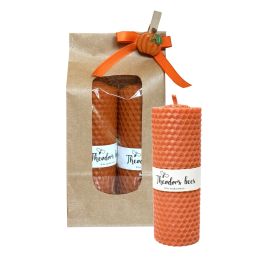 Lot de 2 Bougies roulées en cire d'abeille Déco Citrouille Taille M
