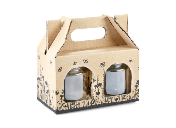 Présentoir en carton pour 2 pots de miel de 250g