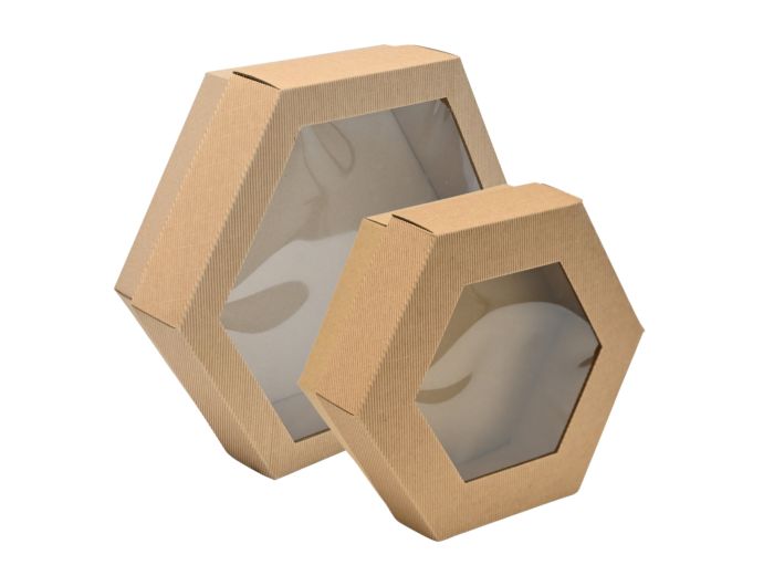 Coffret en carton ondulé Havana hexagonal avec fenêtre transparente